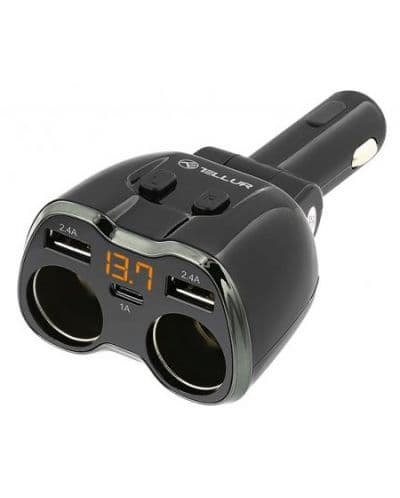 Зарядно за кола Tellur - TLL321031, USB-A/C/2x sockets, 80W, черно
