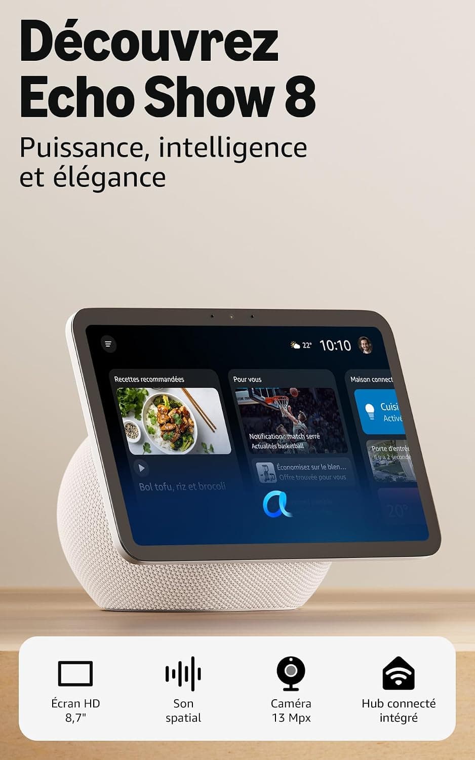 Смарт дисплей Amazon Echo Show 8 (Gen 4), 8'', 3D-audio, бял