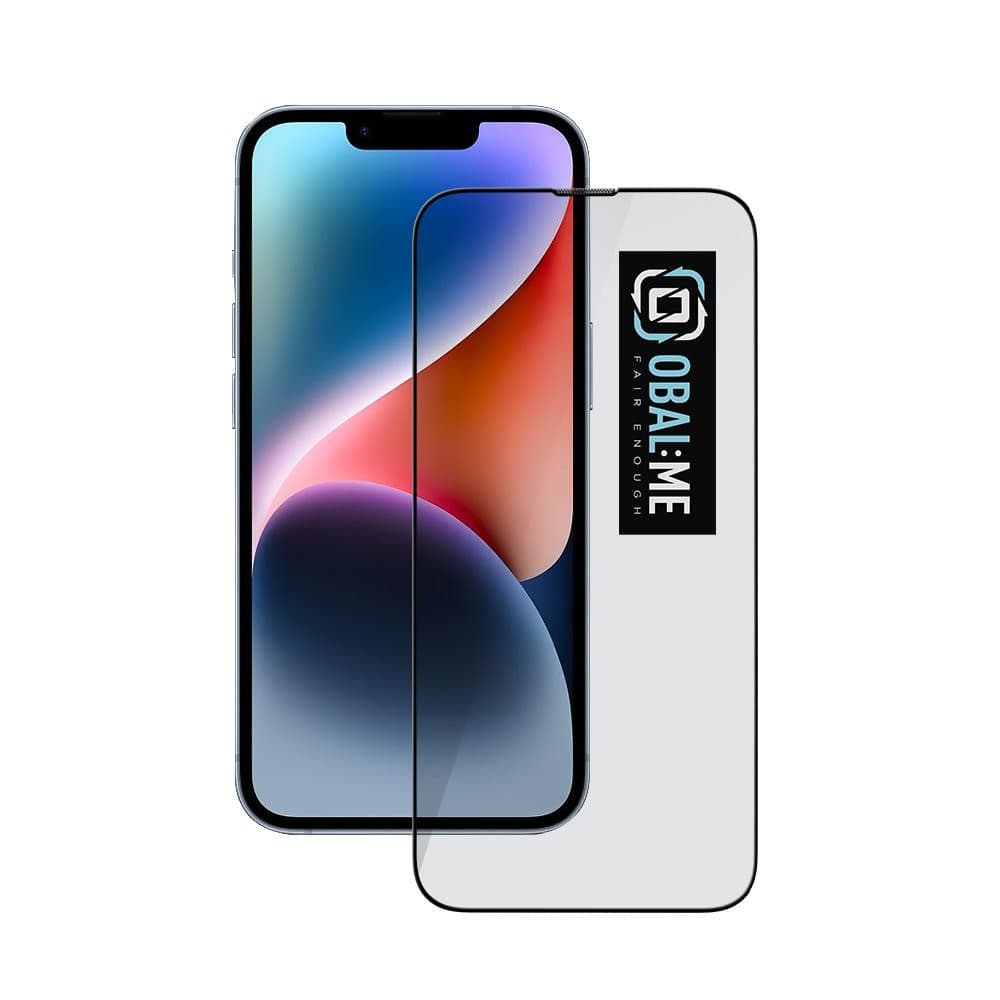 Обхващащо и ръбовете стъклено защитно покритие за дисплея на iPhone 17e, iPhone 16e, iPhone 14, iPhone 13, iPhone 13 Pro - OBALME Tempered Glass Screen Protector 5D (черен-прозрачен)