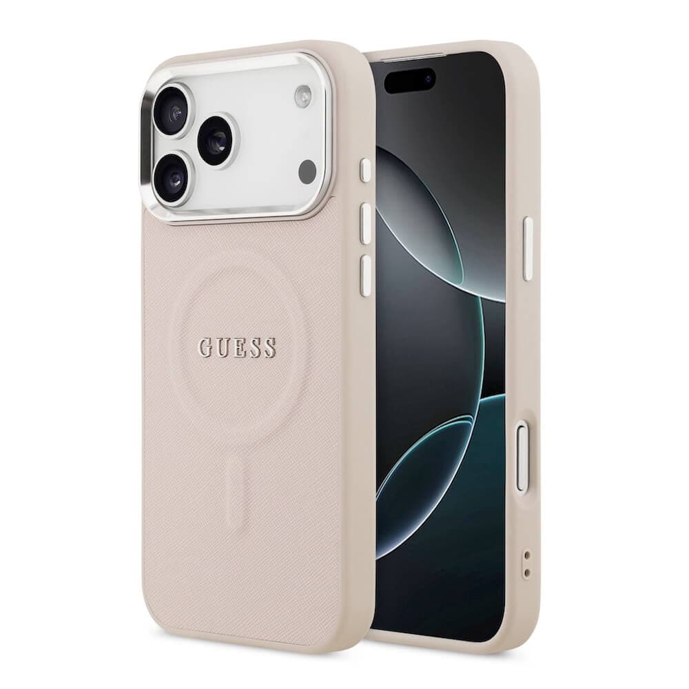 Дизайнерски кожен кейс с MagSafe за iPhone 17 Pro - Guess PU Saffiano MagSafe Leather Hard Case (розов)
