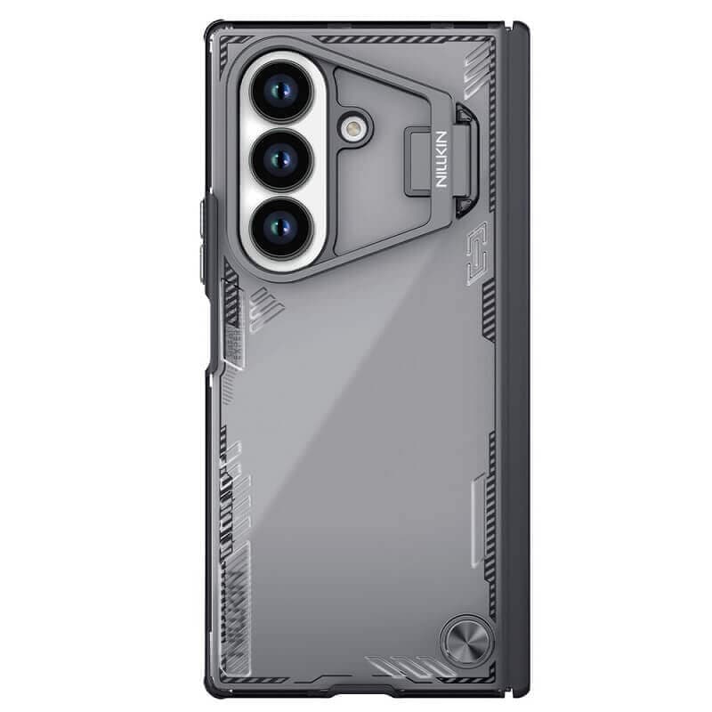Хибриден удароустойчив кейс с вградена поставка за Samsung Galaxy Z Fold7 - Nillkin Iceblade Prop Hard Case (черен-прозрачен)