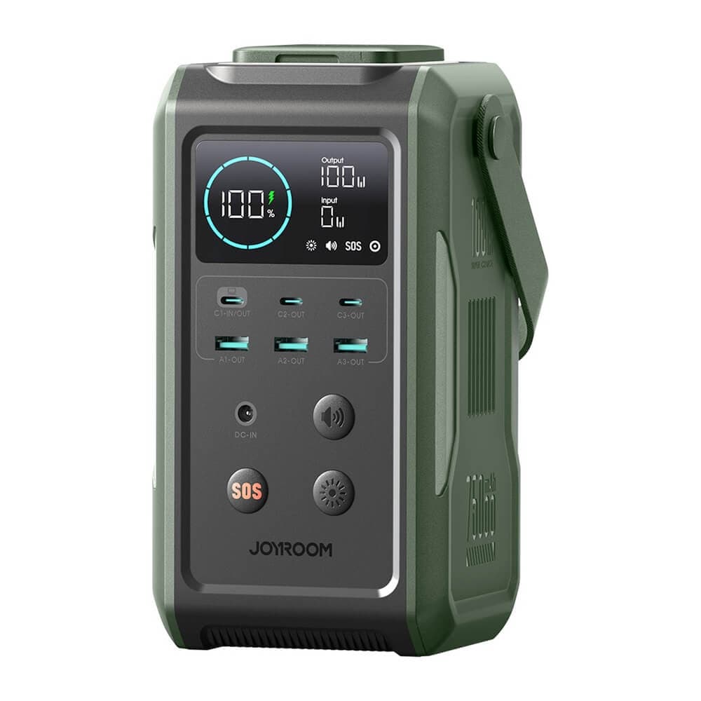 Външна зареждаща станция с 3xUSB-C, 3xUSB-A изходи и вградена LED лампа - Joyroom Super Large Capacity Power Bank 75000mAh 240Wh (зелен)