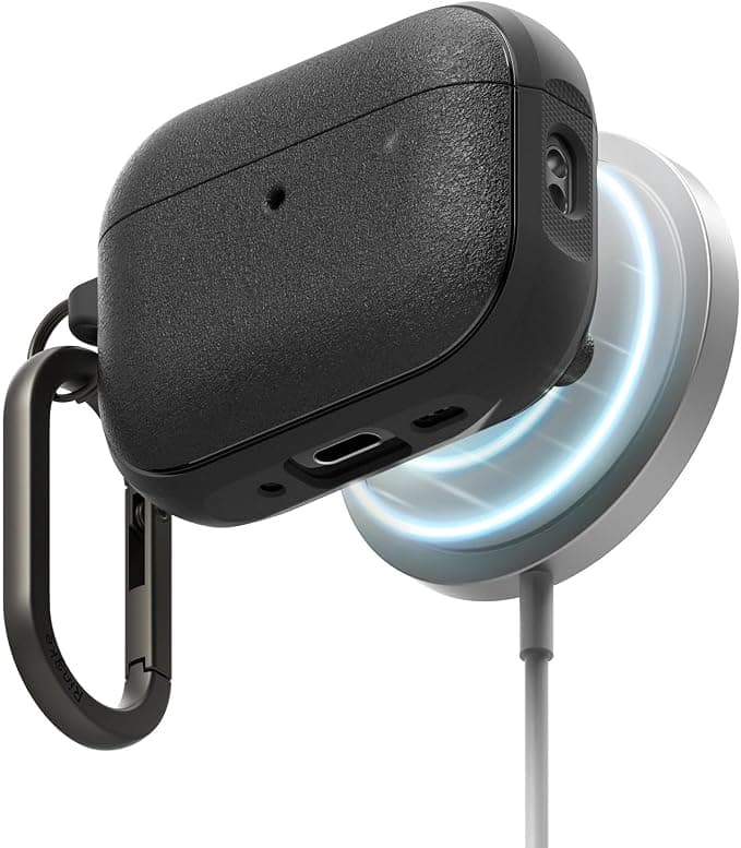 Силиконов удароустойчив калъф с карабинер съвместим с MagSafe за Apple AirPods Pro 3 - Ringke Magnetic Onyx Case (черен)