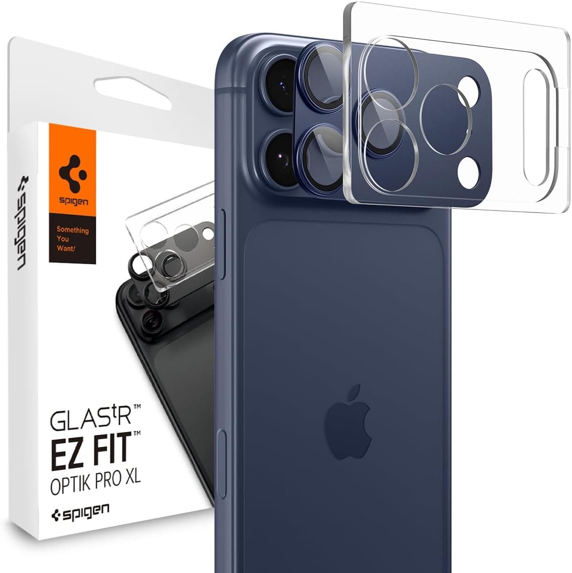 Предпазни стъклени лещи с цяла плочка за камерата на iPhone 17 Pro - Spigen Glass tR EZ Fit Optik Pro XL (син)