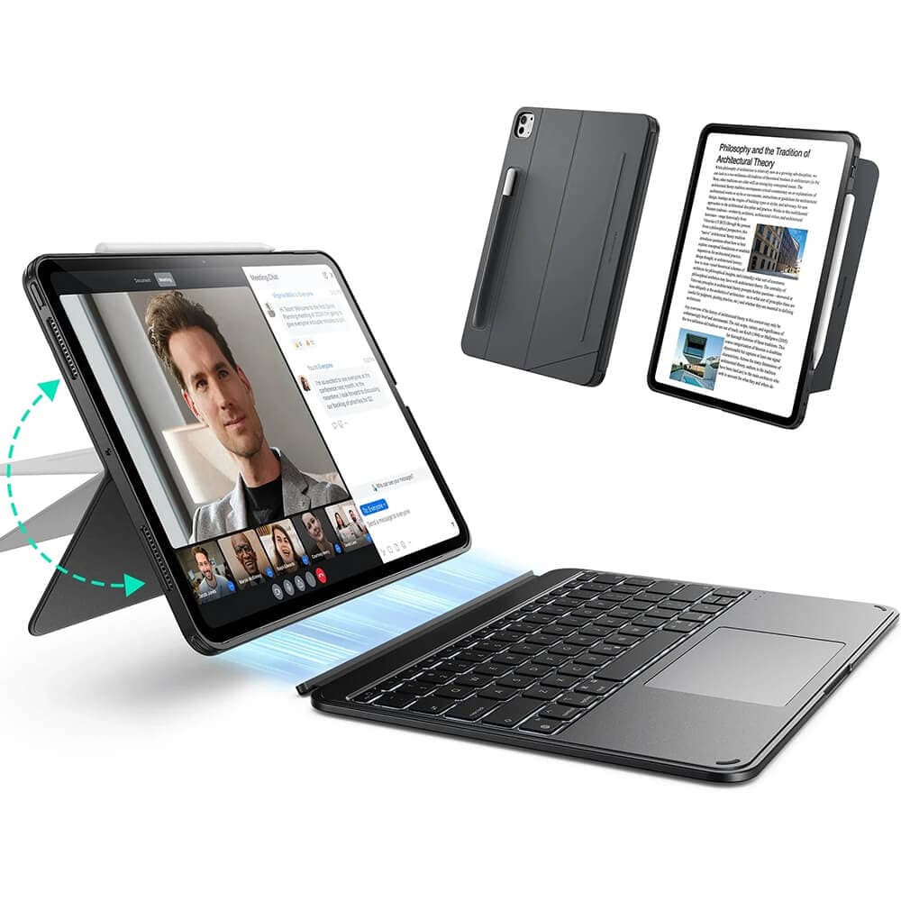 Полиуретанов калъф с отделяща клавиатура и поставка за iPad Pro 13 (2024-2025) - ESR Shift Magnetic Hybrid Keyboard Case (черен)