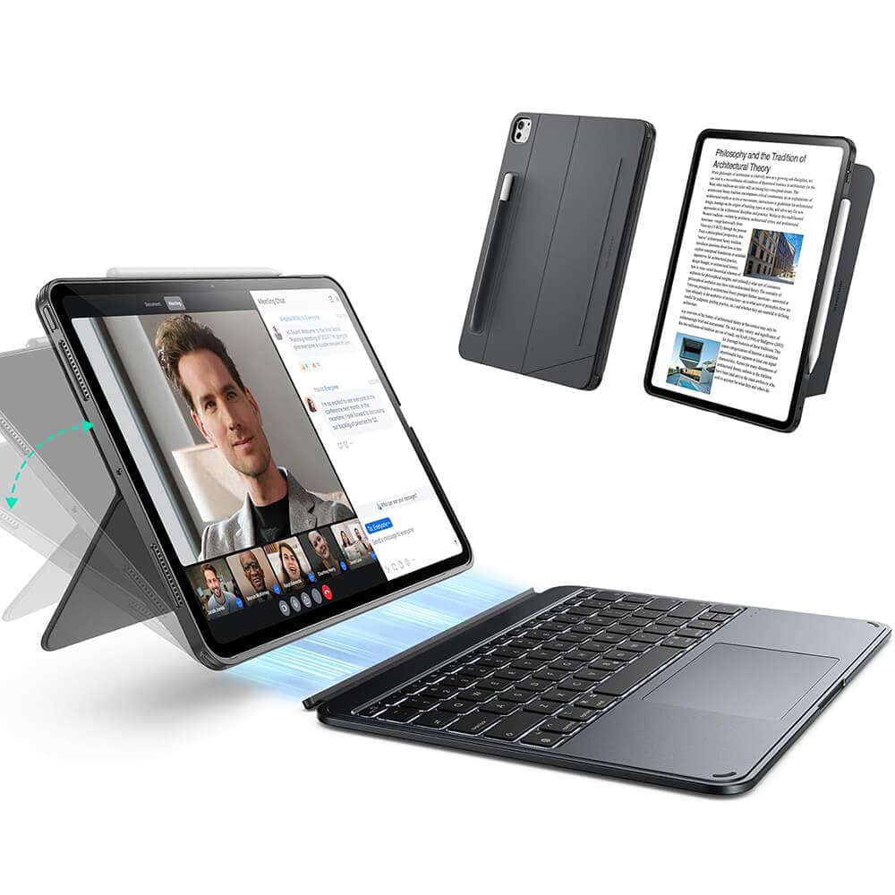 Полиуретанов калъф с отделяща клавиатура и поставка за iPad 10 (2022), iPad 11 (2025) - ESR Shift Magnetic Hybrid Keyboard Case (черен)