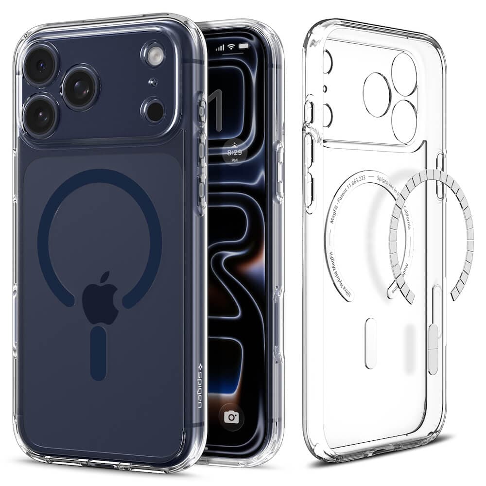 Хибриден кейс с висока степен на защита с MagSafe за iPhone 17 Pro Max - Spigen Ultra Hybrid MagSafe Case (прозрачен-тъмносин)