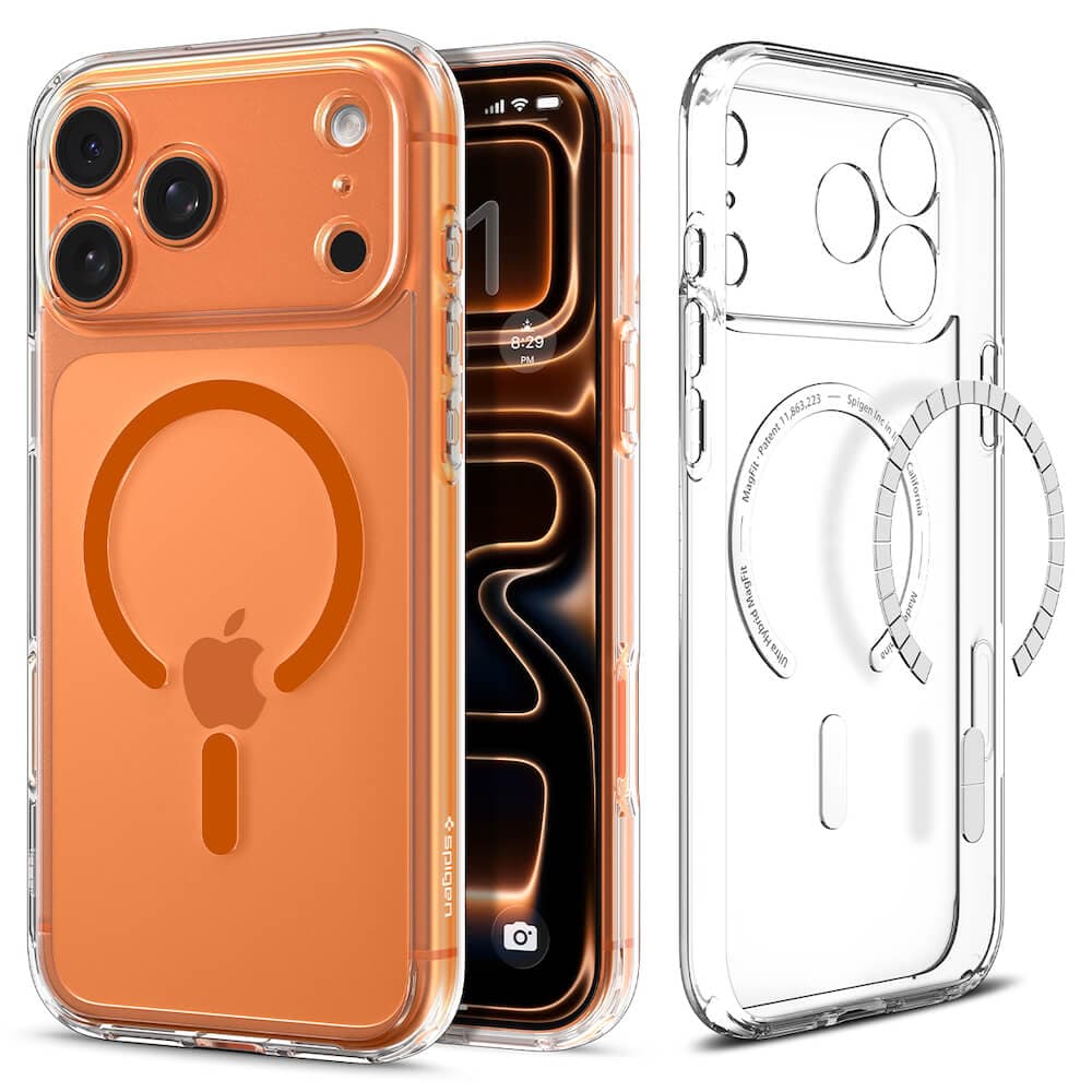 Хибриден кейс с висока степен на защита с MagSafe за iPhone 17 Pro Max - Spigen Ultra Hybrid MagSafe Case (прозрачен-оранжев)