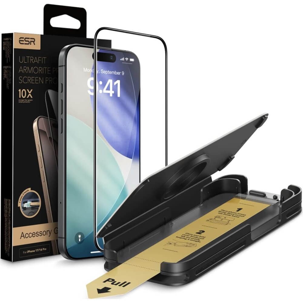 Висок клас стъклено защитно покритие за външния дисплей на iPhone 17 Pro Max - ESR Corning Gorilla Glass UltraFit (черен-прозрачен)