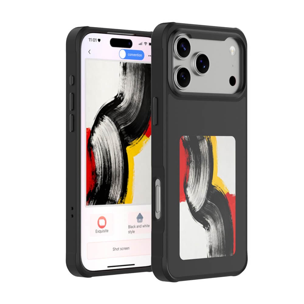 Поликарбонатов кейс с вграден дисплей на задната част и NFC за iPhone 17 Pro - 4smarts E-Ink Case with NFC Display (черен)