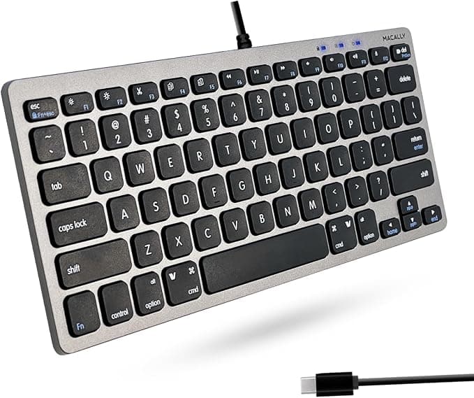 Компактна USB-C клавиатура за Mac и PC - Macally Compact USB-C Wired Keyboard US (тъмносив)