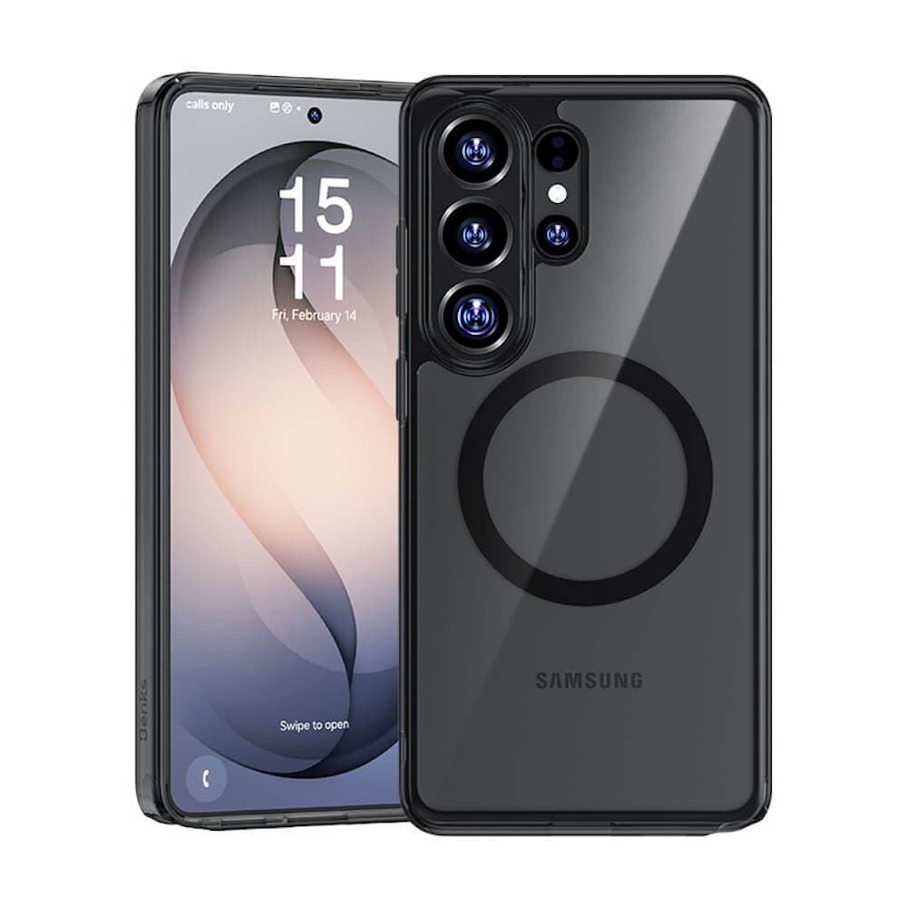 Хибриден удароустойчив кейс с Qi2 за Samsung Galaxy S26 Ultra - Benks Magnetic Crystal Case (черен-прозрачен)