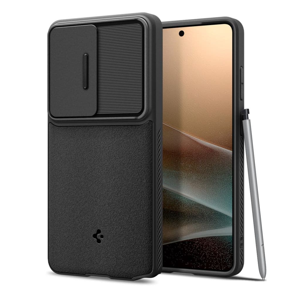 Тънък качествен силиконов (TPU) калъф с капак за камерата за Samsung Galaxy S26 Ultra - Spigen Optik Armor Case (черен)