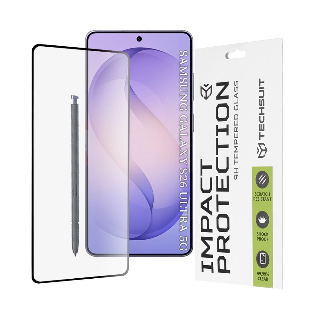 Калено стъклено защитно покритие за дисплея на Samsung Galaxy S26 Ultra - Techsuit Full Glue Tempered Glass 111D (черен-прозрачен)