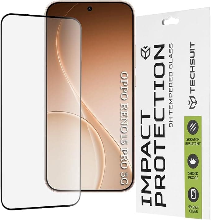 Калено стъклено защитно покритие за дисплея на Oppo Reno15 Pro - Techsuit Full Glue Tempered Glass 111D (черен-прозрачен)
