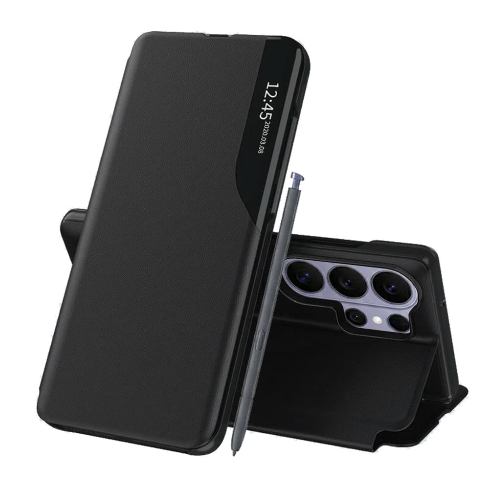 Кожен калъф, тип портфейл за Samsung Galaxy S26 Ultra - Techsuit eFold Smart View Leather Flip Case (черен)