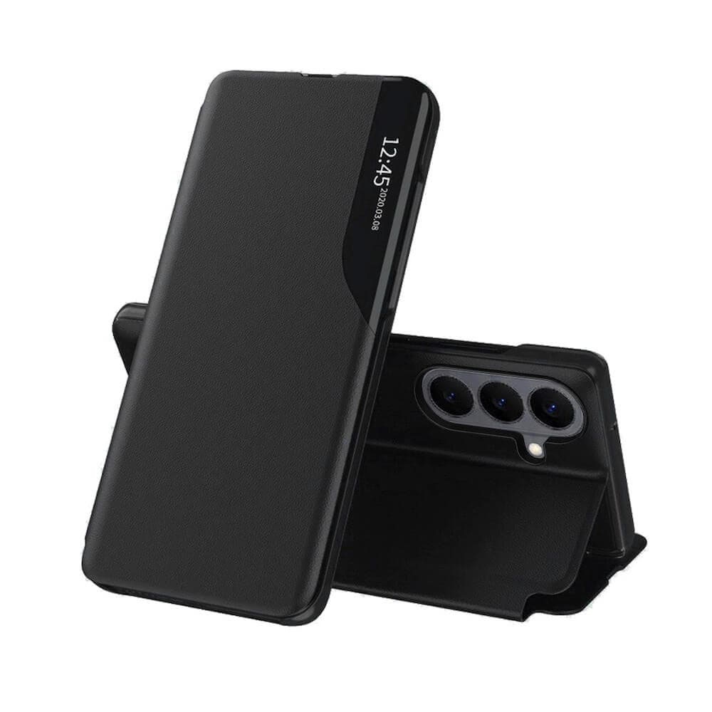 Кожен калъф, тип портфейл за Samsung Galaxy S26 - Techsuit eFold Smart View Leather Flip Case (черен)