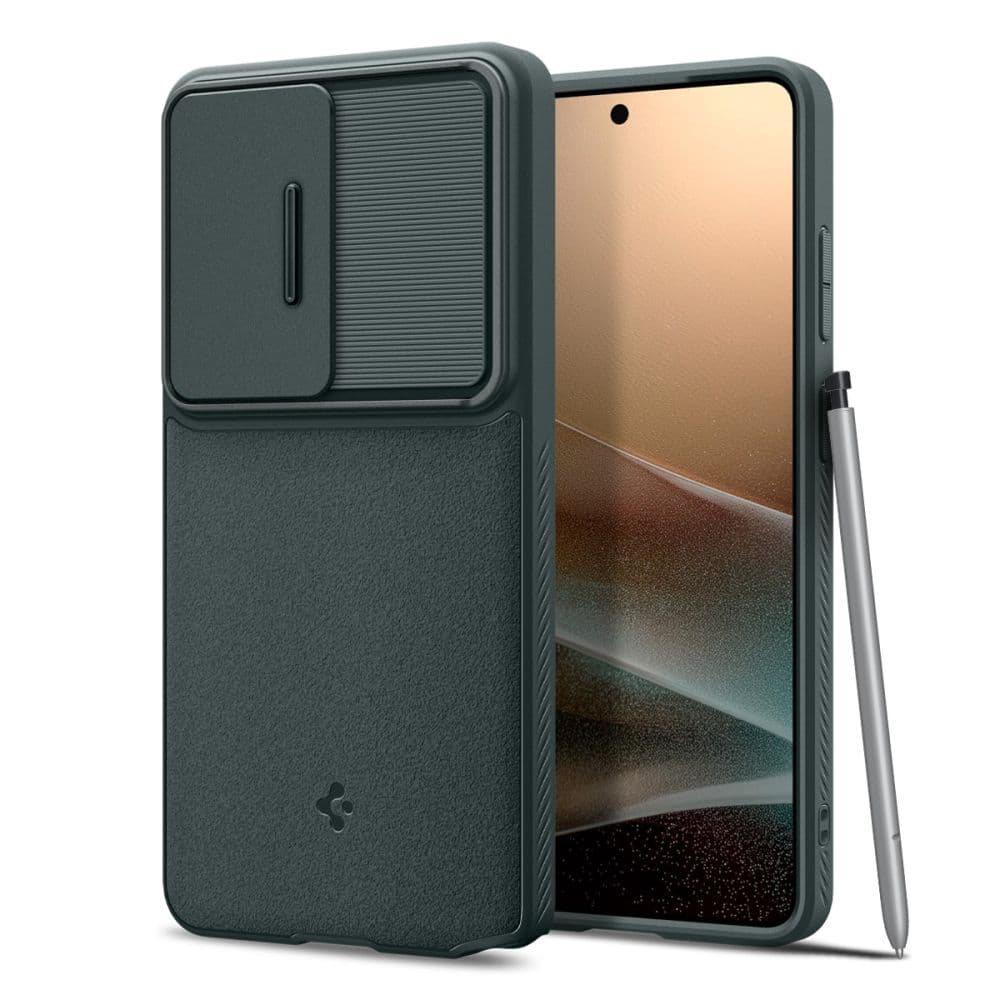 Тънък качествен силиконов (TPU) калъф с капак за камерата за Samsung Galaxy S26 Ultra - Spigen Optik Armor Case (зелен)