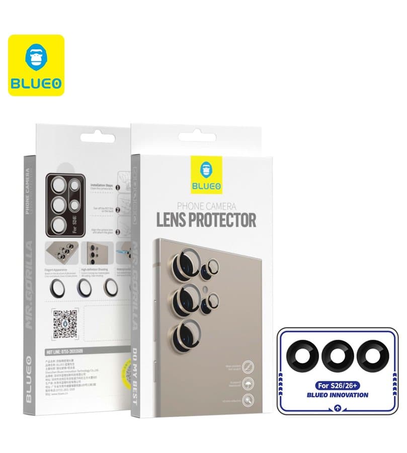 Предпазни стъклени лещи за камерата на Samsung Galaxy S26, Samsung Galaxy S26 Plus - Blueo Camera Lens Protector (черен)
