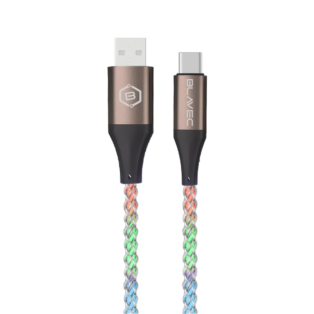 Кабел с въжена оплетка и бързо зареждане за устройства с USB-C порт - Blavec Neon USB-A to USB-C Cable 60W PD (светещ) (100 см)