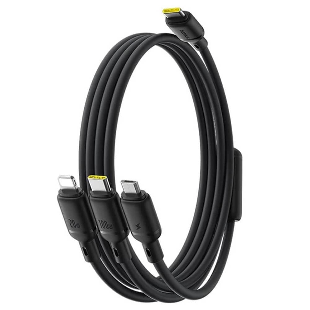 Универсален USB-C кабел с Lightning, microUSB и USB-C конектори, 100W (150см) - Baseus Data Cable Silky (черен)