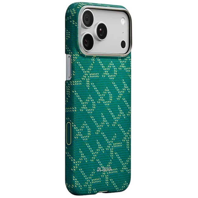 Кевларен кейс с MagSafe за iPhone 17 Pro Max - Pitaka Monogram Gold-Green Ultra Slim Aramid Fiber Case