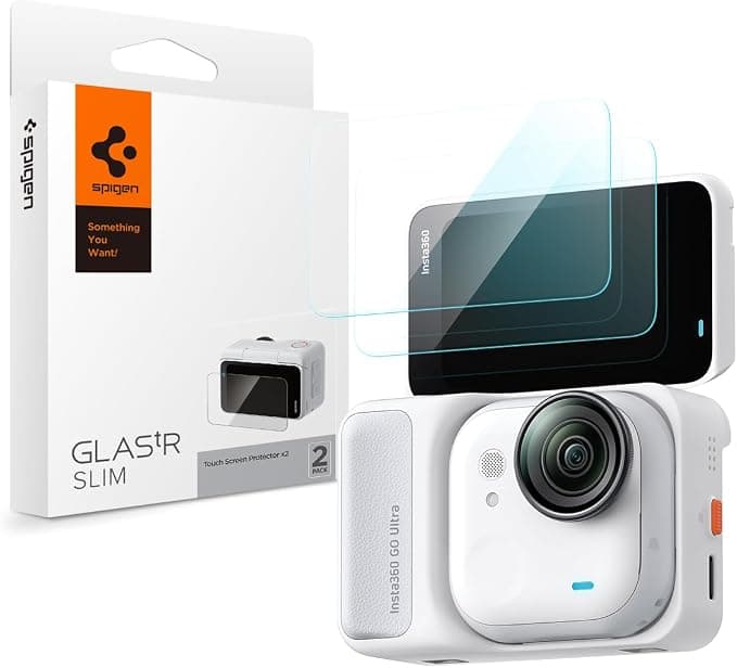 2 броя стъклени защитни покрития за дисплея на Insta360 Go Ultra - Spigen Tempered Glass GLAS.tR Slim 2 Pack (прозрачен)