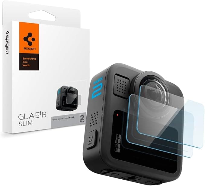 2 броя стъклени защитни покрития за дисплея на GoPro MAX 2 - Spigen Tempered Glass GLAS.tR Slim 2 Pack (прозрачен)