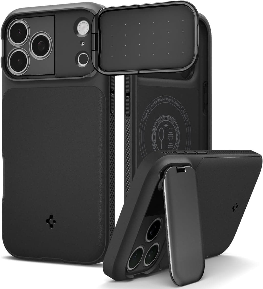 Силиконов (TPU) калъф с капак за камерата с MagSafe за iPhone 17 Pro - Spigen Optik Armor MagSafe Case (черен)