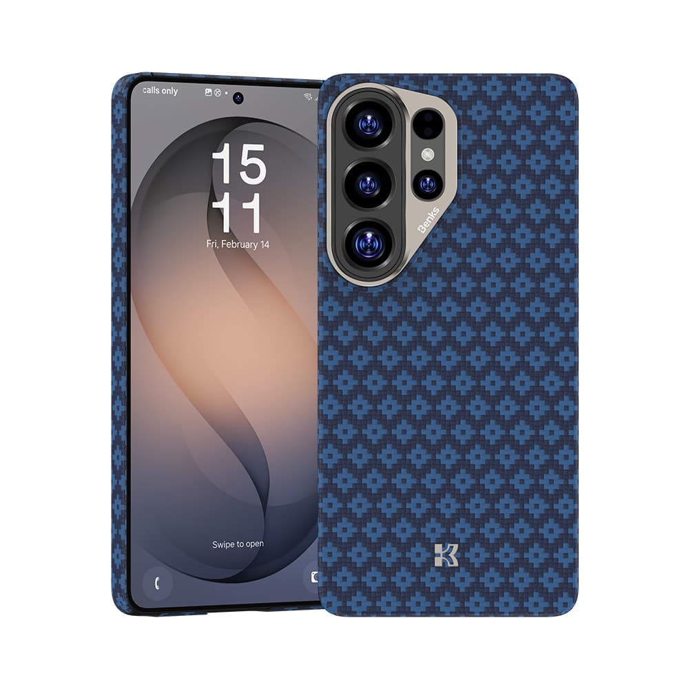 Кевларен кейс с MagSafe за Samsung Galaxy S26 Ultra - Benks ArmorGrid ArmorAir Magnetic Kevlar Metal Frame Case 600D (син)