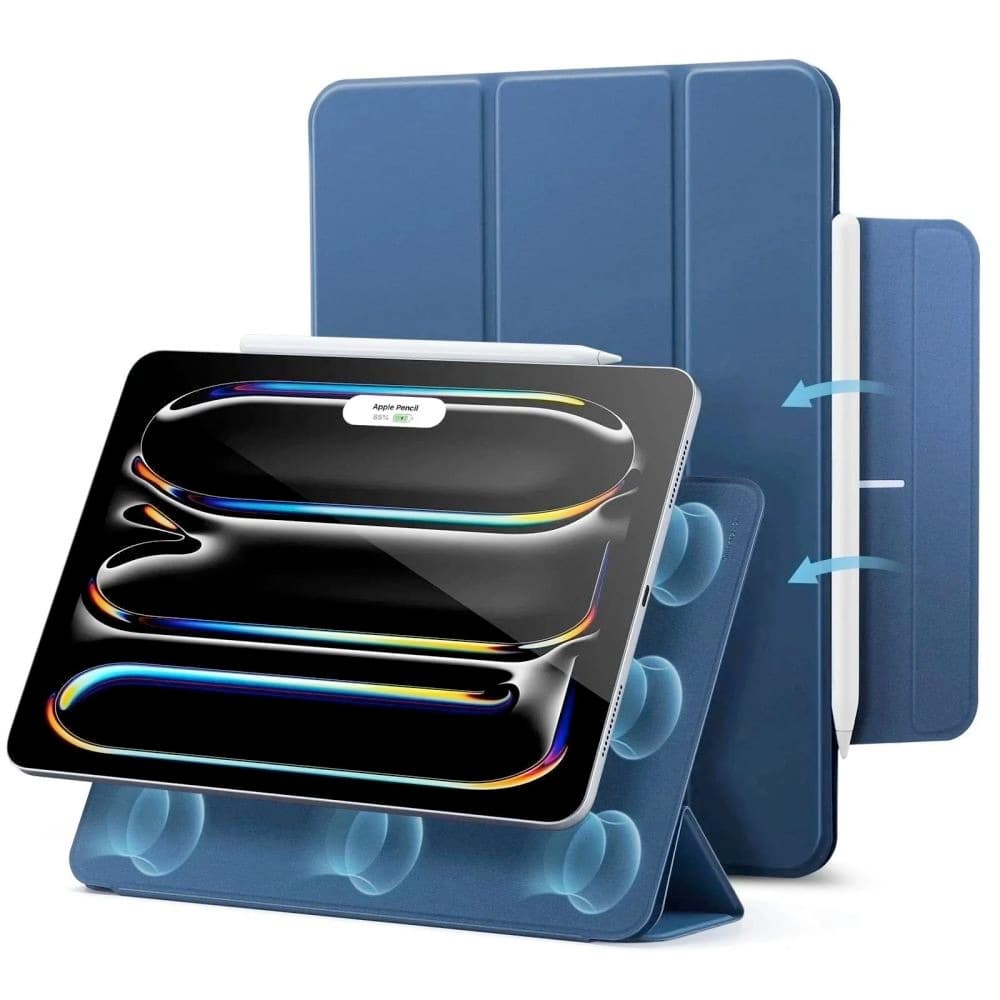 Магнитен полиуретанов калъф с поставка за iPad Pro 13 (2025), iPad Pro 13 (2024) - ESR Rebound Magnetic Case (тъмносин)