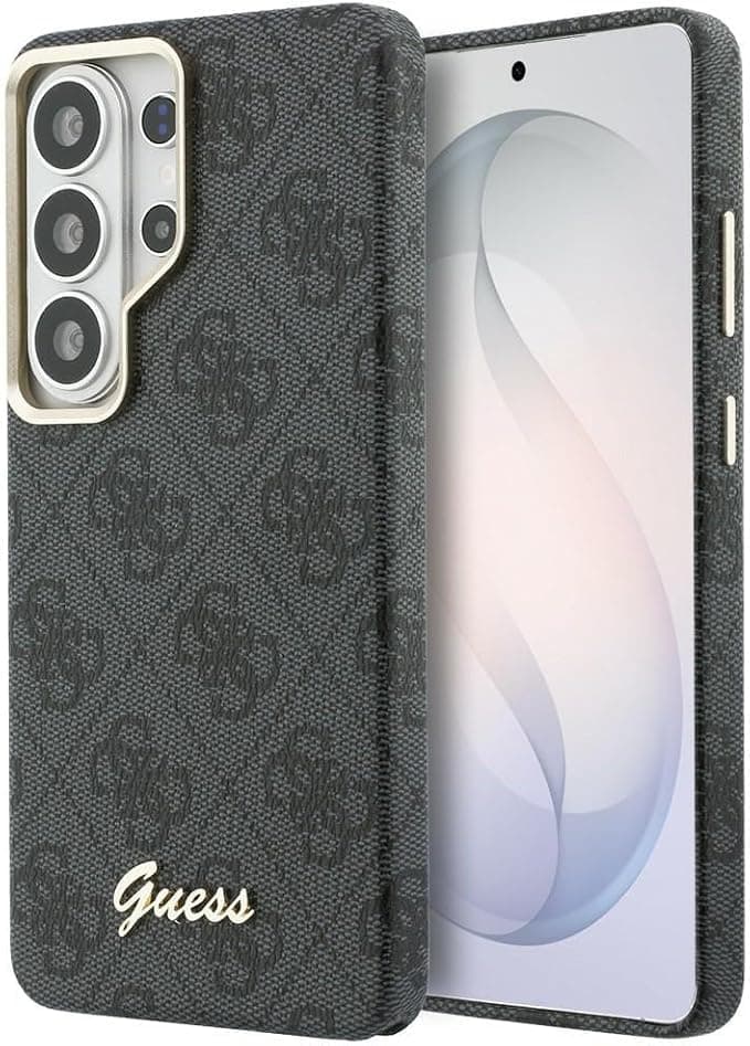Дизайнерски кожен кейс с MagSafe за Samsung Galaxy S26 Ultra - Guess PU 4G Script Metal Logo Magnetic Case (черен)
