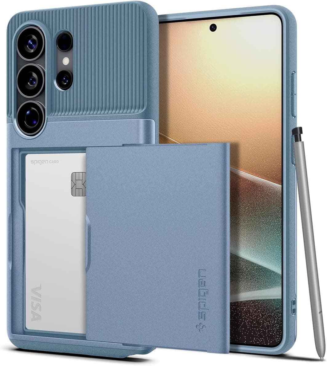 Хибриден удароустойчив кейс с отделение за кр. карти за Samsung Galaxy S26 Ultra - Spigen Slim Armor CS Case (син)