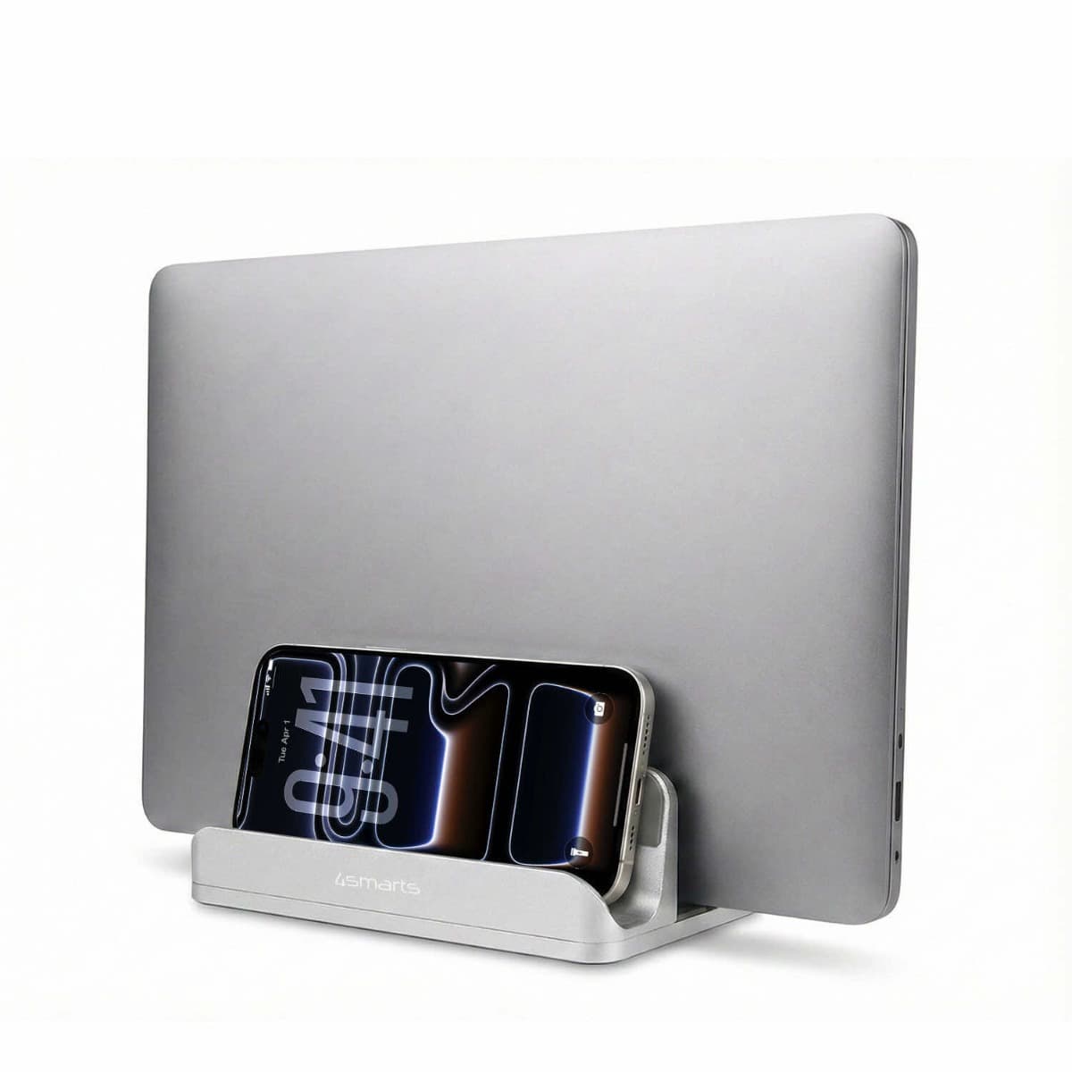 Вертикална двойна алуминиева поставка за MacBook, лаптопи, таблети и смартфони - 4smarts Table Stand ErgoFix for Laptops