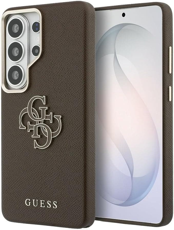 Дизайнерски кожен кейс за Samsung Galaxy S26 Ultra - Guess PU 4G Resin Metal Logo Leather Hard Case (кафяв)