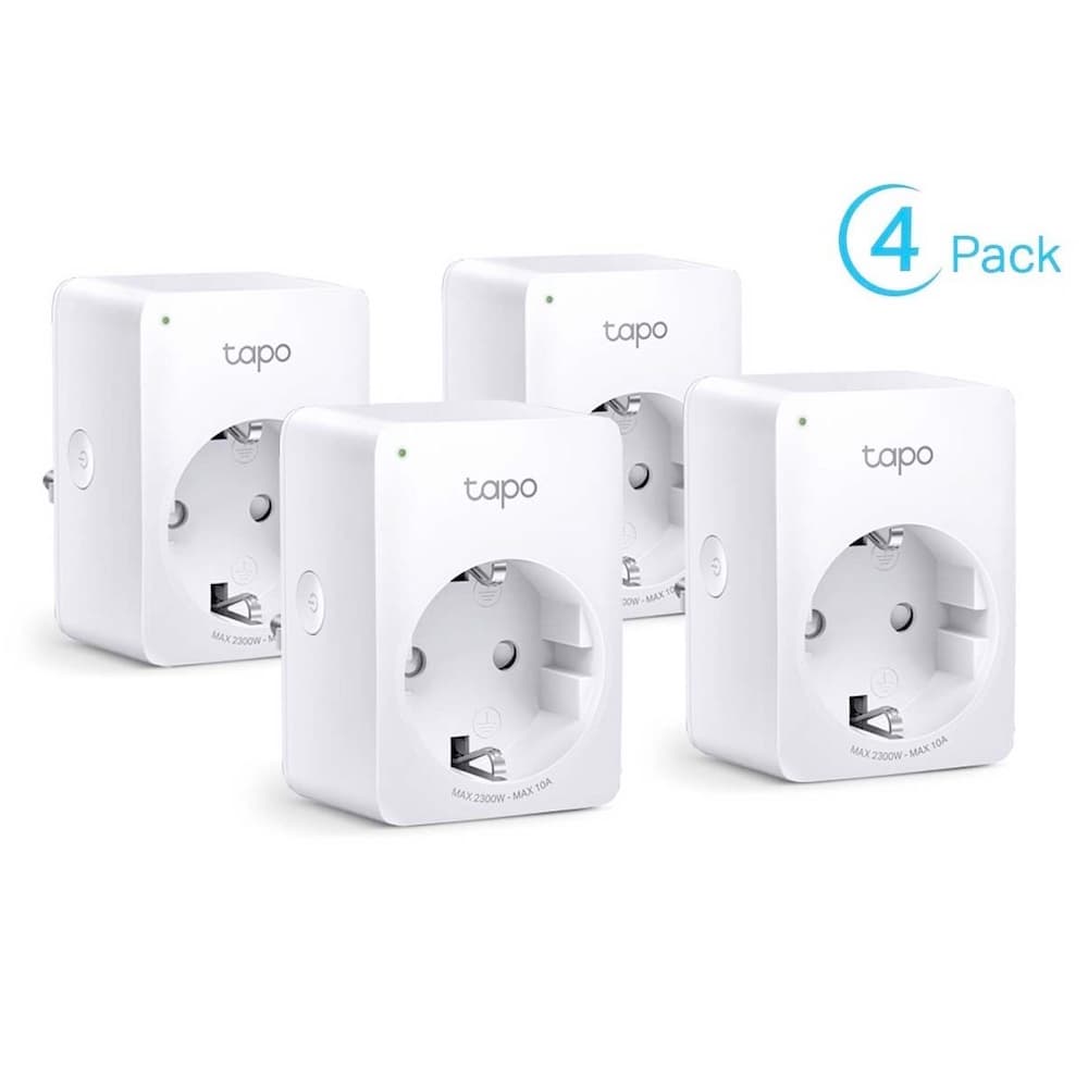 Комплект 4 броя умни Wi-Fi безжичени контакти - TP-Link Tapo P100 Smart Home Plug Socket EU 10A 4 Pack (бял)