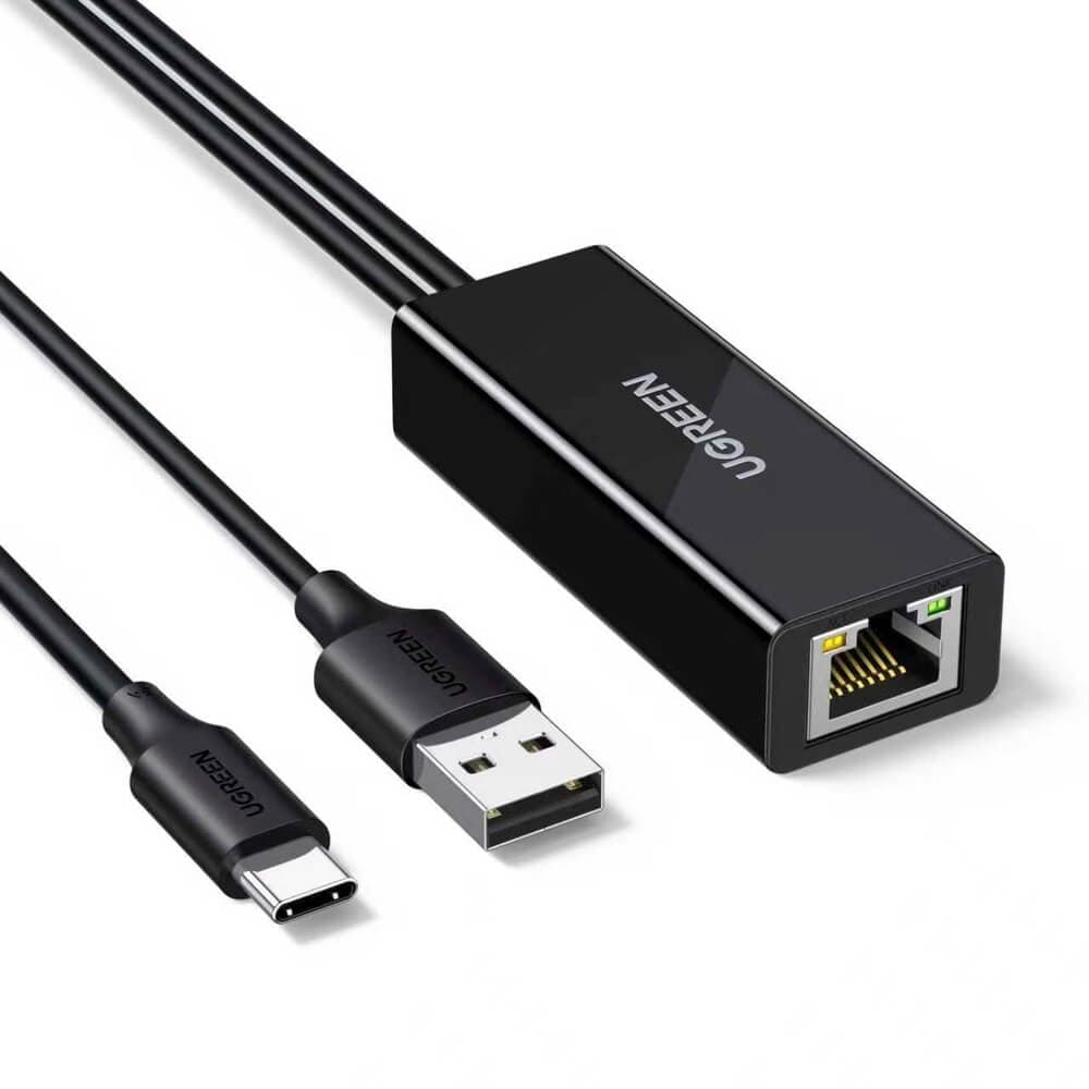 Удължителен Ethernet кабел за мобилни устройства с USB-C порт - Ugreen USB-C to RJ45 Ethernet Extension Cable 10/100 Mbps (черен) (100 см)