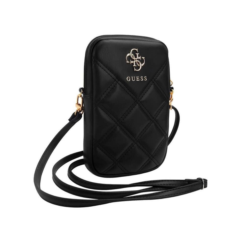Дизайнерска чанта (органайзер) за мобилни устройства и аксесоари - Guess PU Quilted 4G Metal Logo Wallet Phone Bag Zipper (черен)