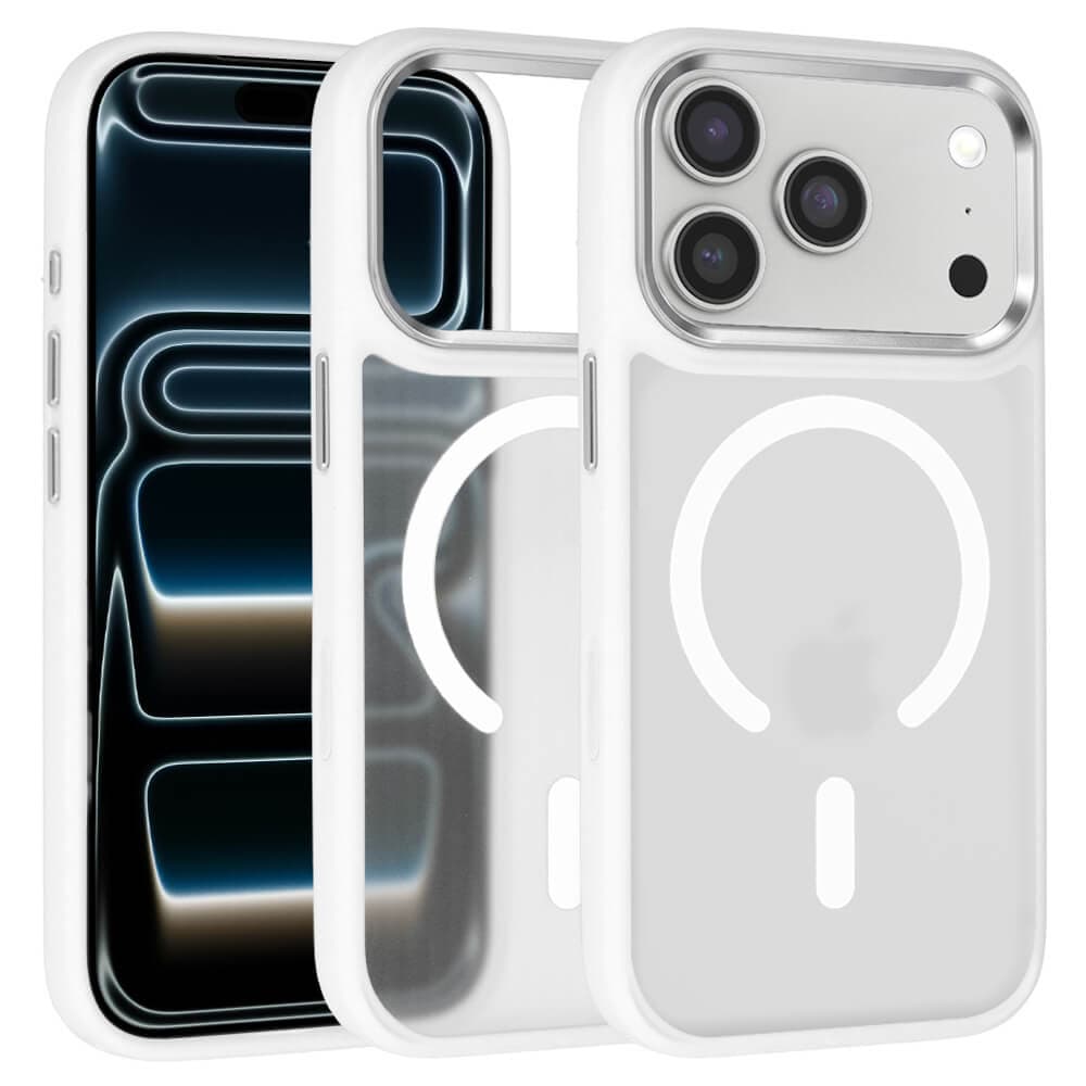 Хибриден удароустойчив кейс с MagSafe за iPhone 17 Pro - Liavec Cloudy Case with Metal Camera Frame (бял)