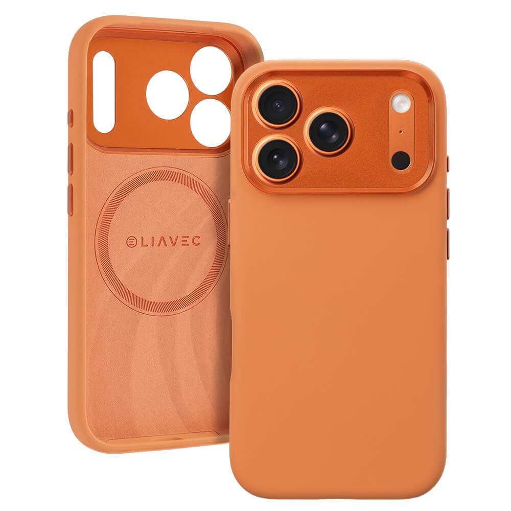 Силиконов (TPU) калъф с MagSafe за iPhone 17 Pro Max - Liavec Silk Shield Case with Metal Camera Frame (оранжев)