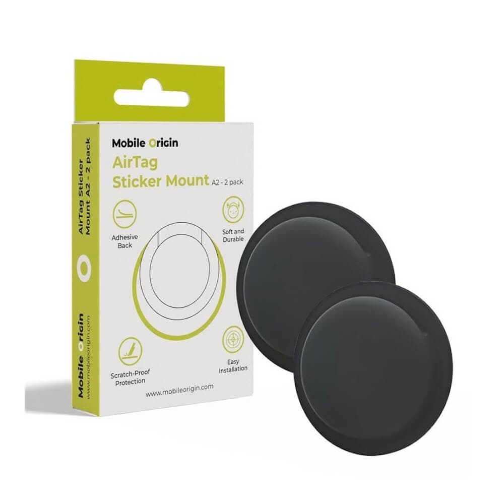 Комплект от 2 броя силиконови кейса със залепващо се фолио за Apple AirTag - Mobile Origin A2 Airtag Sticker Mount Case Pack (черен)