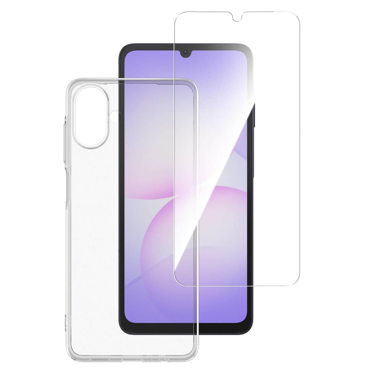 Тънък силиконов кейс и стъклено защитно покритие за дисплея на Samsung Galaxy A07 5G - 4smarts 360° Protection Set (прозрачен)