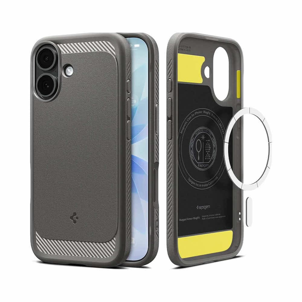 Удароустойчив силиконов (TPU) калъф с MagSafe за iPhone 17 - Spigen Rugged Armor MagSafe Case (сив)
