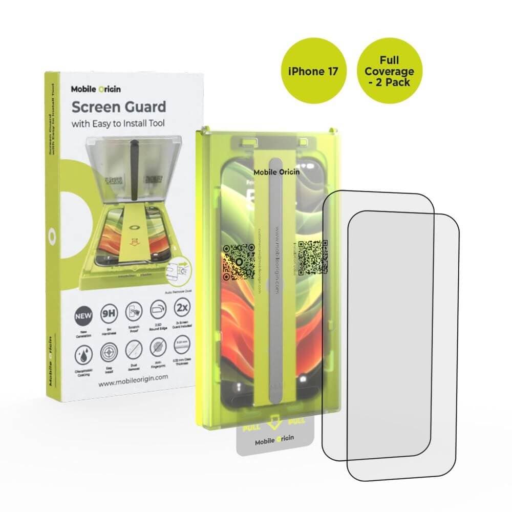 2 броя калени стъклени защитни покрития за дисплея на iPhone 17 - Mobile Origin Screen Guard Full Cover Tempered Glass With Applicator 2 Pack (черен-прозрачен)