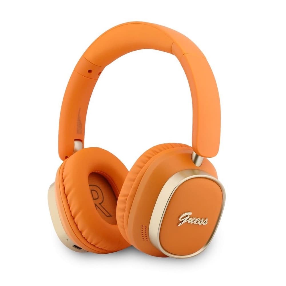 Безжични блутут слушалки с микрофон за мобилни устройства - Guess Rectangle Metal Script Logo ENC Wireless Over-Ear Headphone (оранжев)