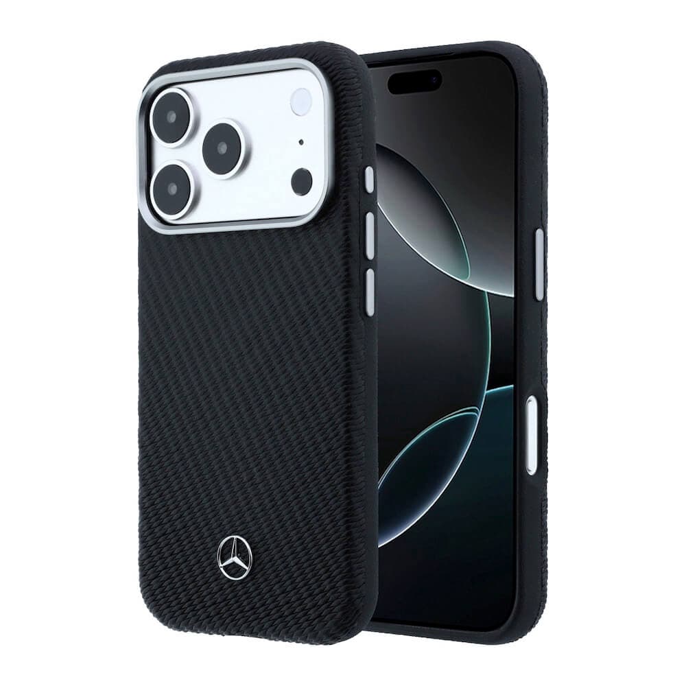 Дизайнерски кожен кейс с MagSafe за iPhone 17 Pro Max - Mercedes PU Leather Wood Semi Wrap MagSafe Case (черен)