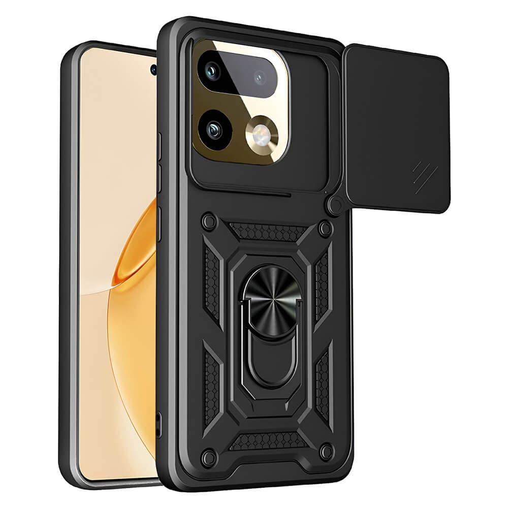 Хибриден удароустойчив кейс с пръстен против изпускане за Realme 16 Pro Plus - Techsuit CamShield Case (черен)