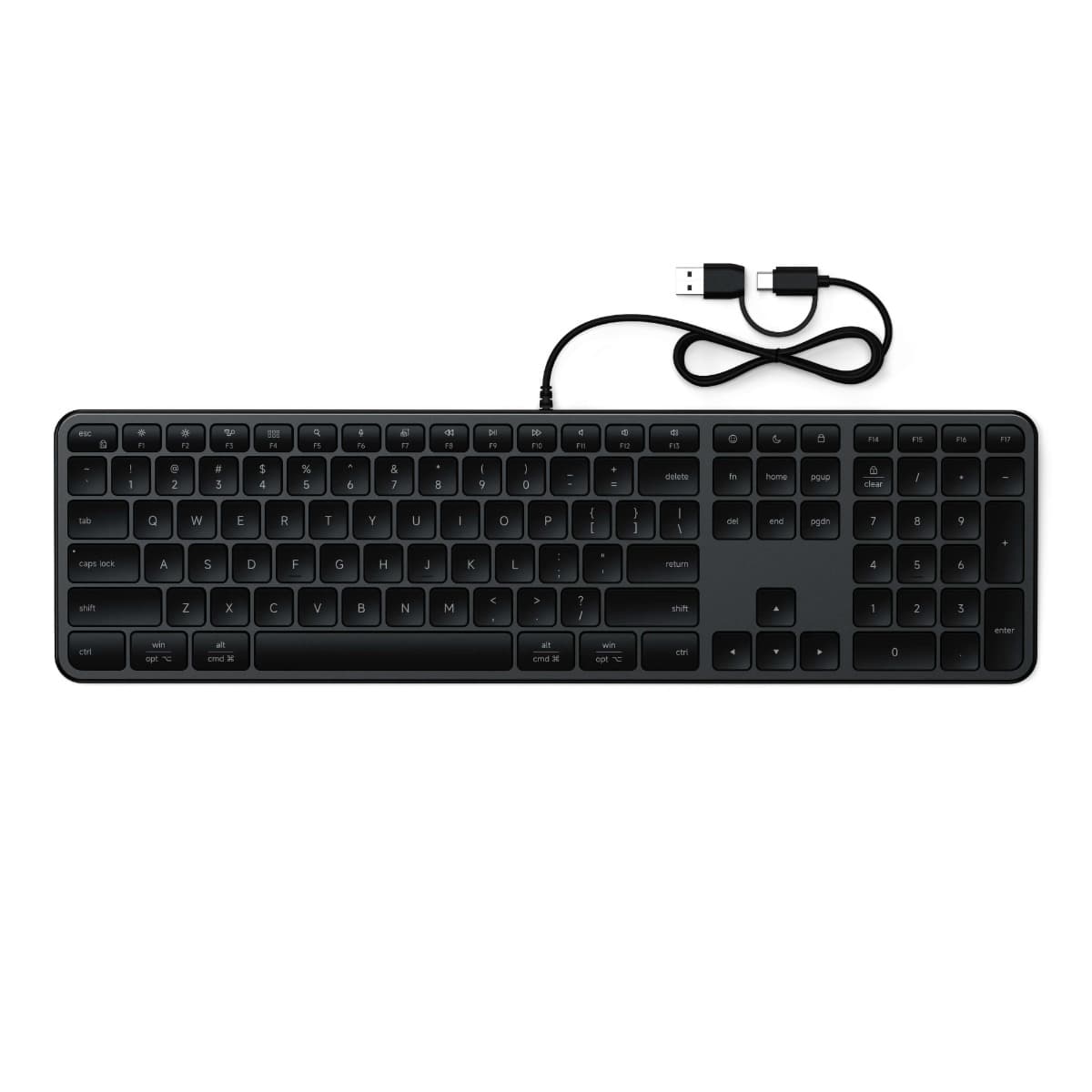Качествена жична (USB-C) клавиатура за Mac, PC и други мобилни устройства - Satechi Slim LX3 Wired Keyboard (черен)