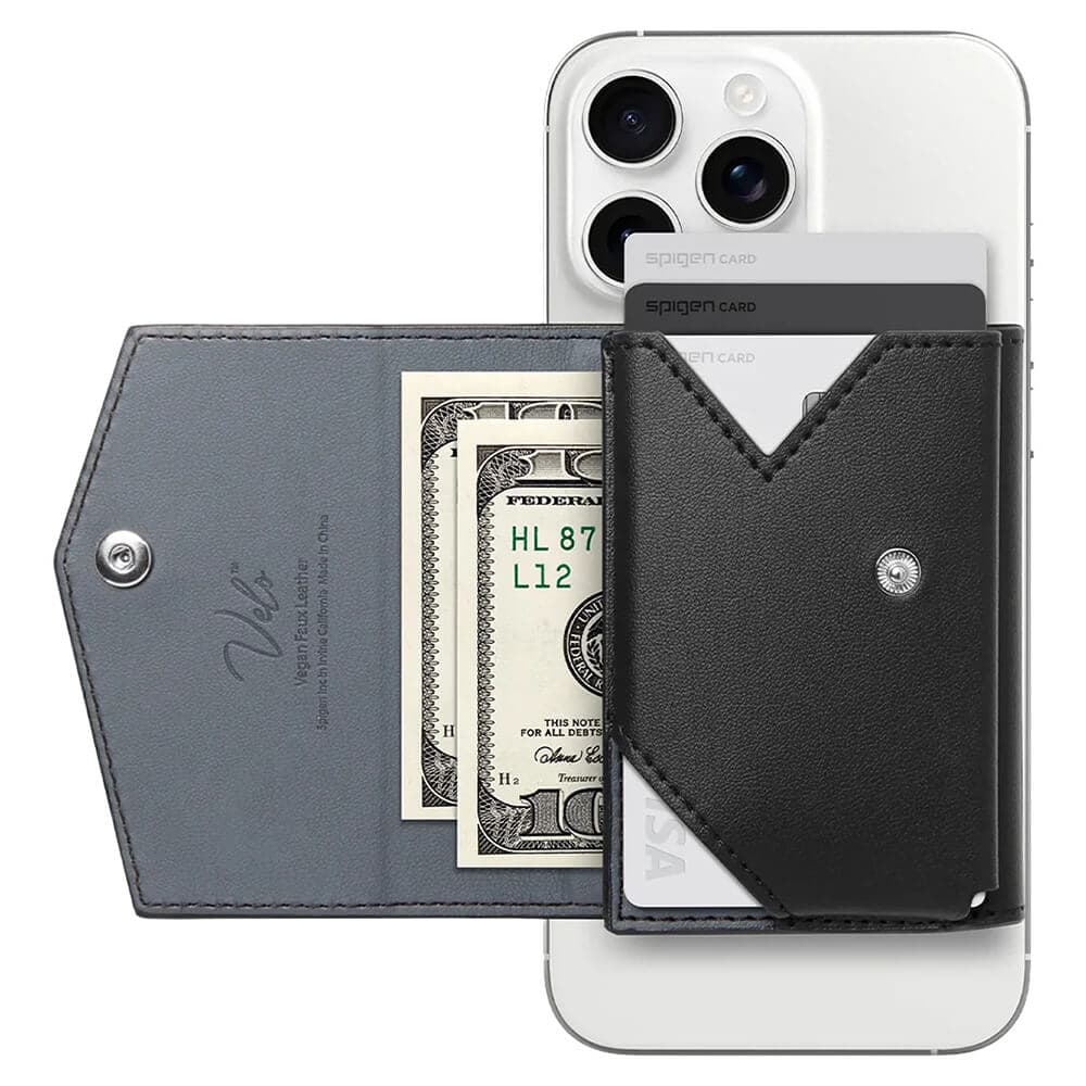 Кожен портфейл за прикрепяне към iPhone с MagSafe - Spigen Valentinus Pro MagSafe Wallet (черен)