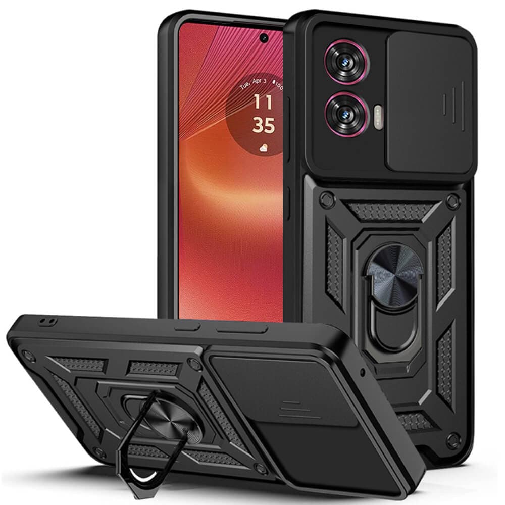 Хибриден удароустойчив кейс с пръстен против изпускане за Motorola Edge 50 Fusion - Techsuit CamShield Case (черен)